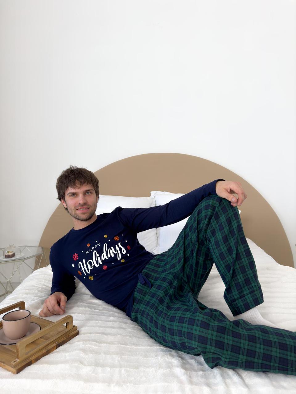 Чоловіча новорічна піжама "Бруклін", зелено-синя, фото 1