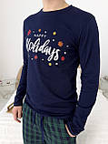 Лонгслів чоловічий "Happy Holidays" синій, фото 3