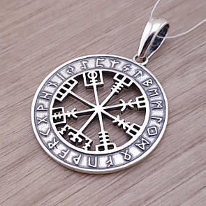 Cрібна підвіска чоловіча Вегвізир. Срібний кулон оберіг амулет Рунічний компас