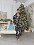 Піжама чоловіча COSY з фланелі (штани+сорочка) клітина синьо-коричнева, фото 2
