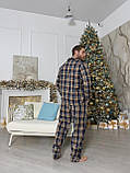 Піжама чоловіча COSY з фланелі (штани+сорочка) клітина синьо-коричнева, фото 3