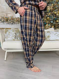 Піжама чоловіча COSY з фланелі (штани+сорочка) клітина синьо-коричнева, фото 5