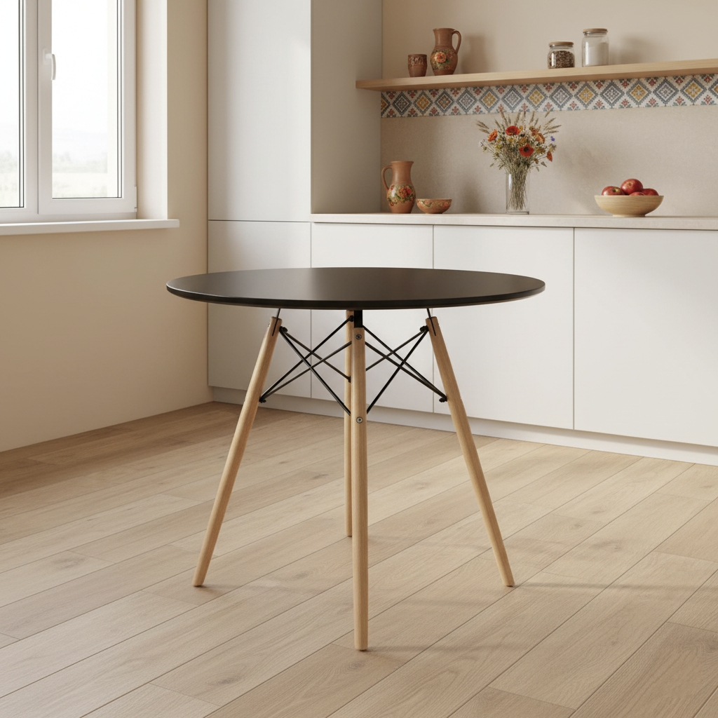 Стіл круглий кухонний чорний 80 × 75 см DT-005-1 BLACK, фото 1