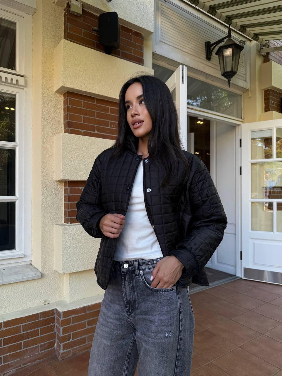 Осіння базова тепла жіноча стьобана куртка в стилі Зара тепла бомбер на кнопках без капюшона, фото 1