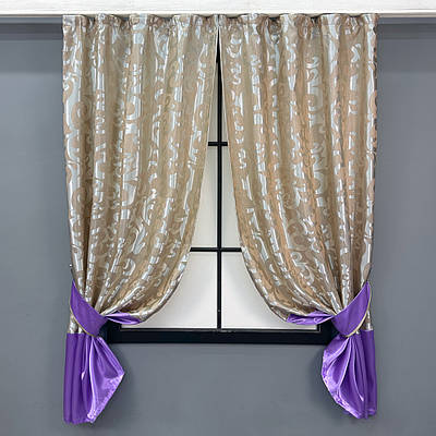 Комплект (2шт. 1х1,7м.) коротких штор з жакарду. Колір бежевий з світло-фіолетовим. Код 033дк 12-0117
