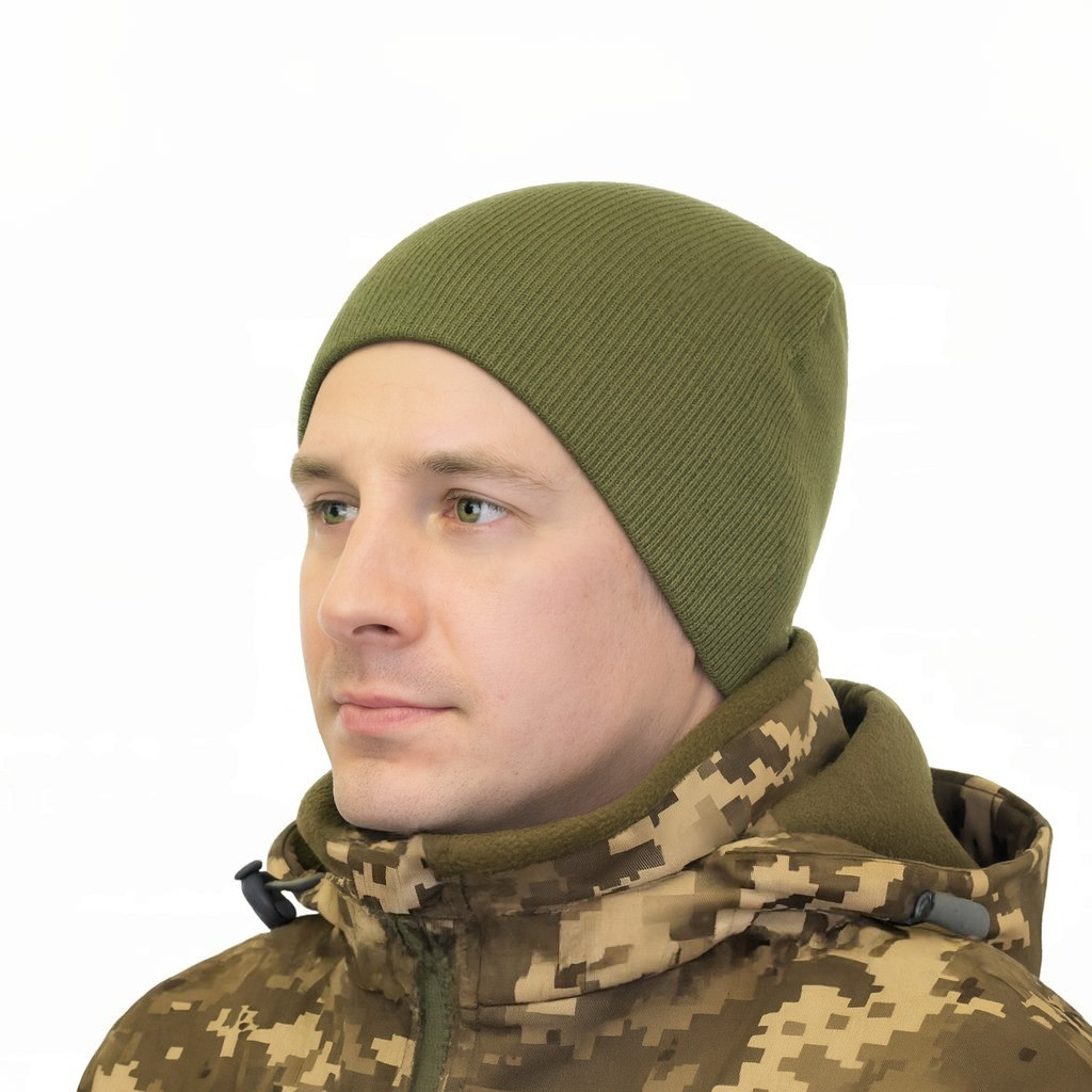 Шапка зимова статутна ВСУ, олива — в'язана з флісовою підкладкою