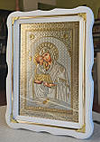 Ікони венчальні Спаситет П.Б Почаївська в білому дерев'яному фігурному кіоті під склом, кіот 37*27, сюже20*30, фото 5