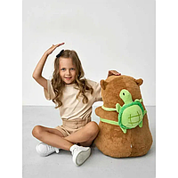 Мягкая объятия Капибара с рюкзаком, Игрушка с Черепашкой на спине 52 см