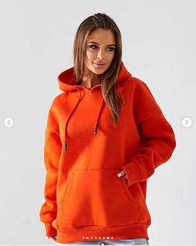 Тепла кофта з капюшоном толстовка жіноча на флісі жовтогаряча