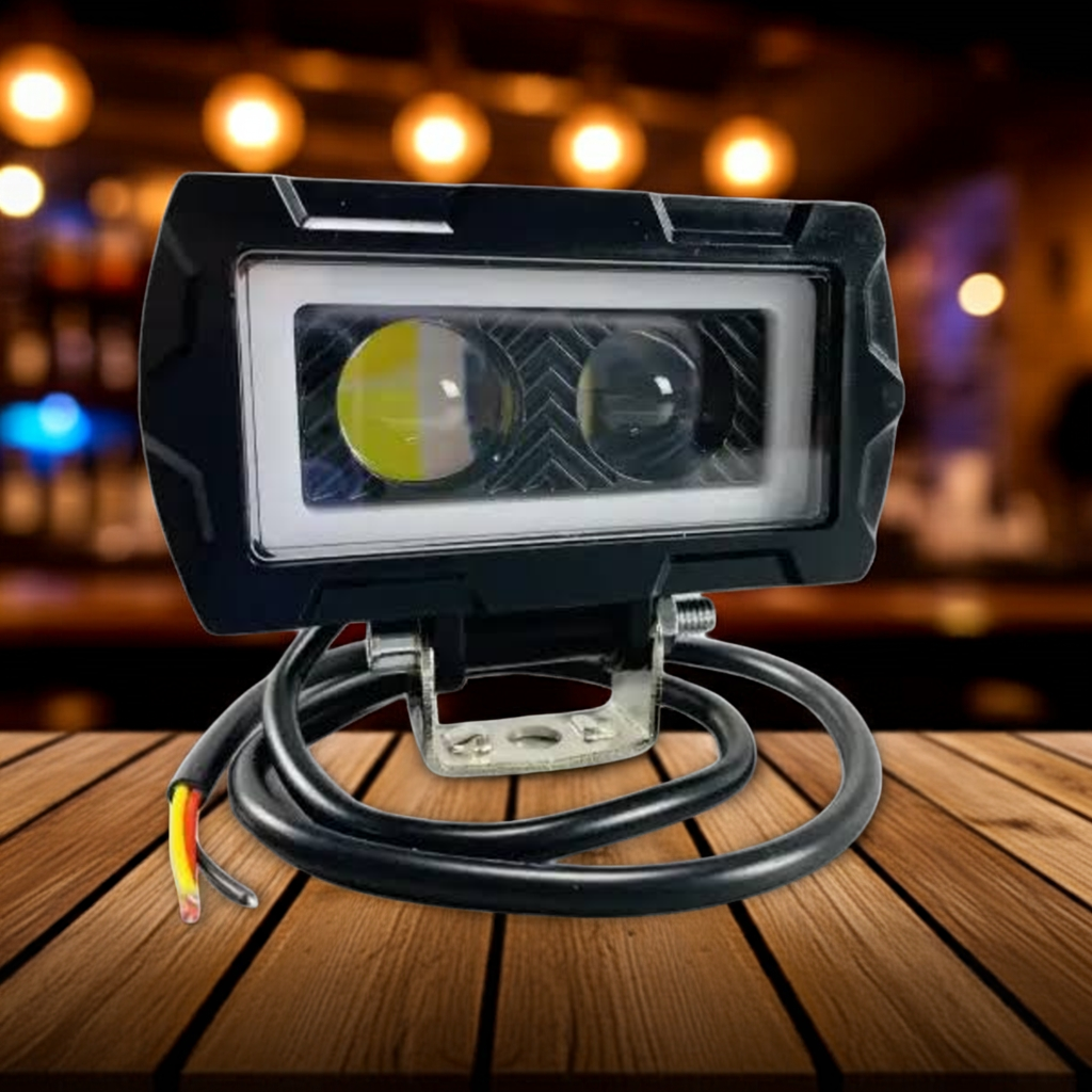 LED-фара прямокутна + DRL 2 led chip (об'ємна лінза) 10-80V жовтий і біле світло + кріплення, фото 1