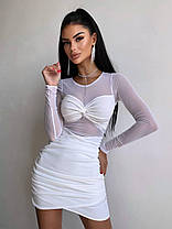 Ефектна жіноча сукня міні з драпіруванням та вставками з сітки Smb9479, фото 5