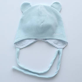 Шапка дитяча з вушками на зав'язках двошарова DoRechi демісезонна об'єм голови 38 - 42 см (0-3 місяці) Блакитний