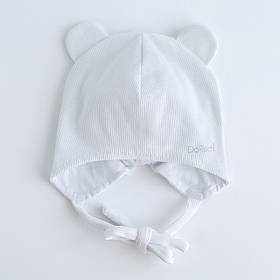 Шапка дитяча з вушками на зав'язках двошарова DoRechi демісезонна об'єм голови 38 - 42 см (0-3 місяці) Білий