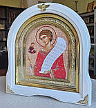 Ікона іменна Святий Роман Солодкоспівець в білому дерев'яному киоті під склом, розмір киота 28*25, сюжет 15*18., фото 2