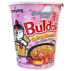 Локшина швидкого приготування зі смаком курки в соусі карбонара (стакан) Булдак Buldak 80g 30шт/ящ (Код: 00-00018129)