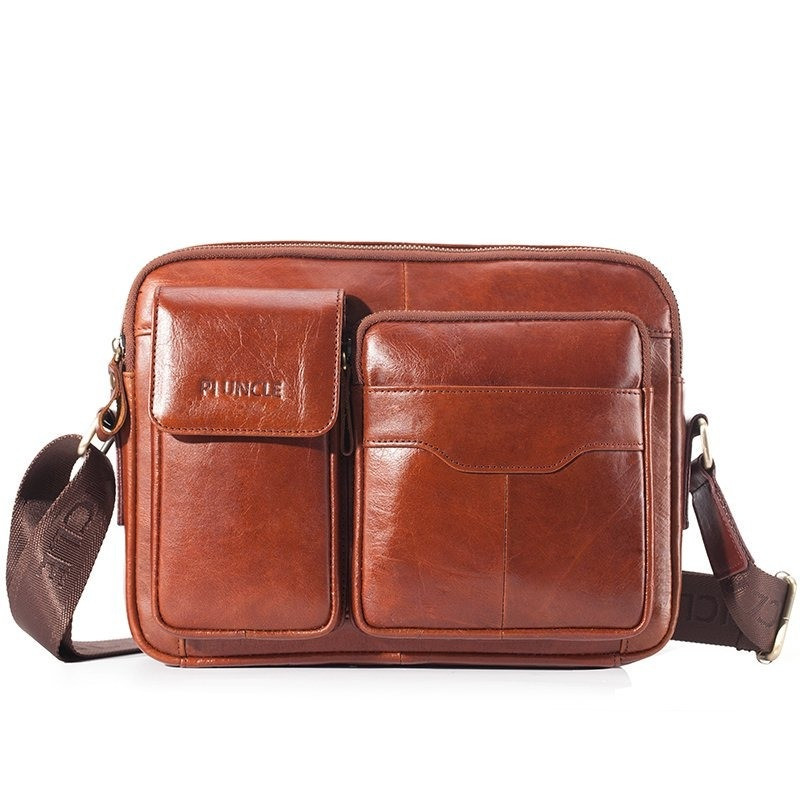 Сумка чоловіча шкіряна через плече. Барсетка месенджер із натуральної шкіри Коричнева, фото 1