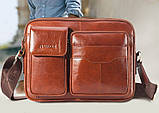 Сумка чоловіча шкіряна через плече. Барсетка месенджер із натуральної шкіри Коричнева, фото 4