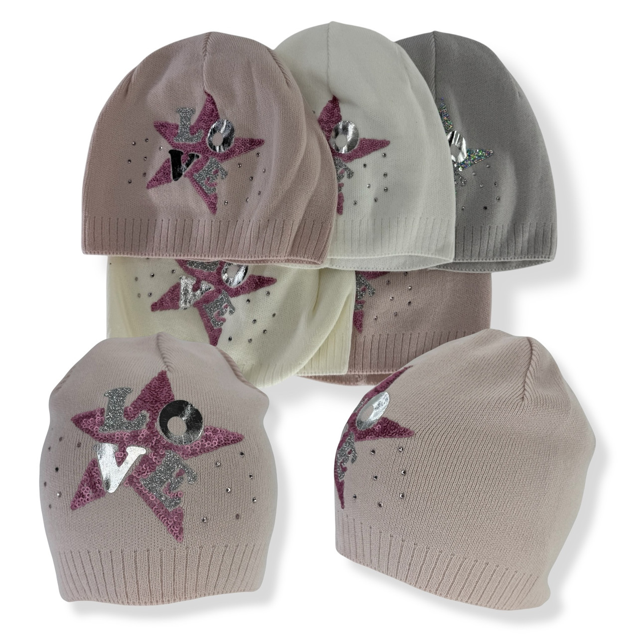 ОПТ В'язана дитяча шапка для дівчинки, р. 50-52 (5 шт./набір), фото 1