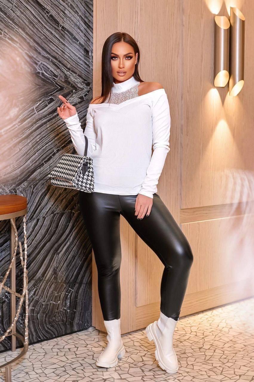 Лосини з утепленням для пишних дам "Екошкіра", фото 1