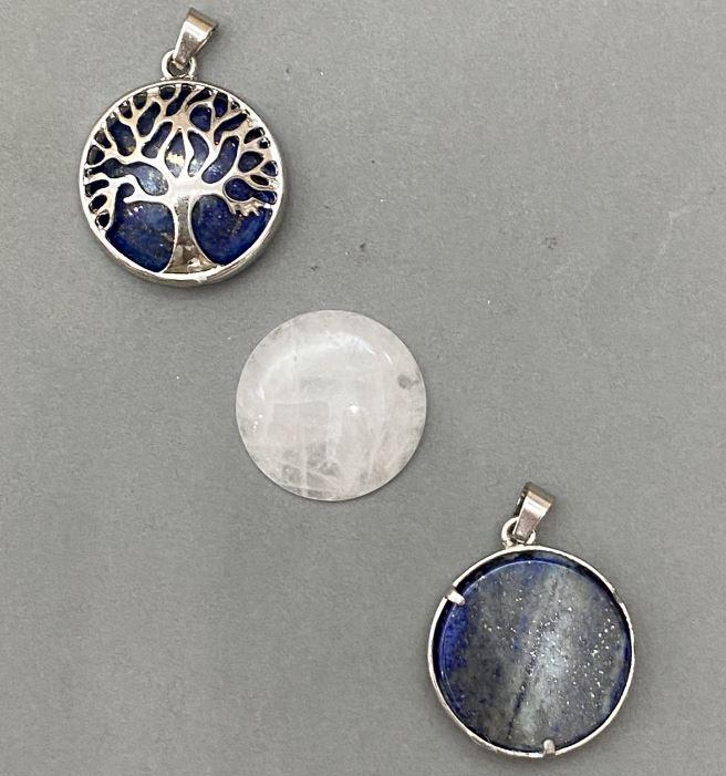 Уцінка! Кулон Лазурит в оправі "дерево" 28мм (зламане кріплення ) Гірський кришталь кабошон 25мм+-, фото 1