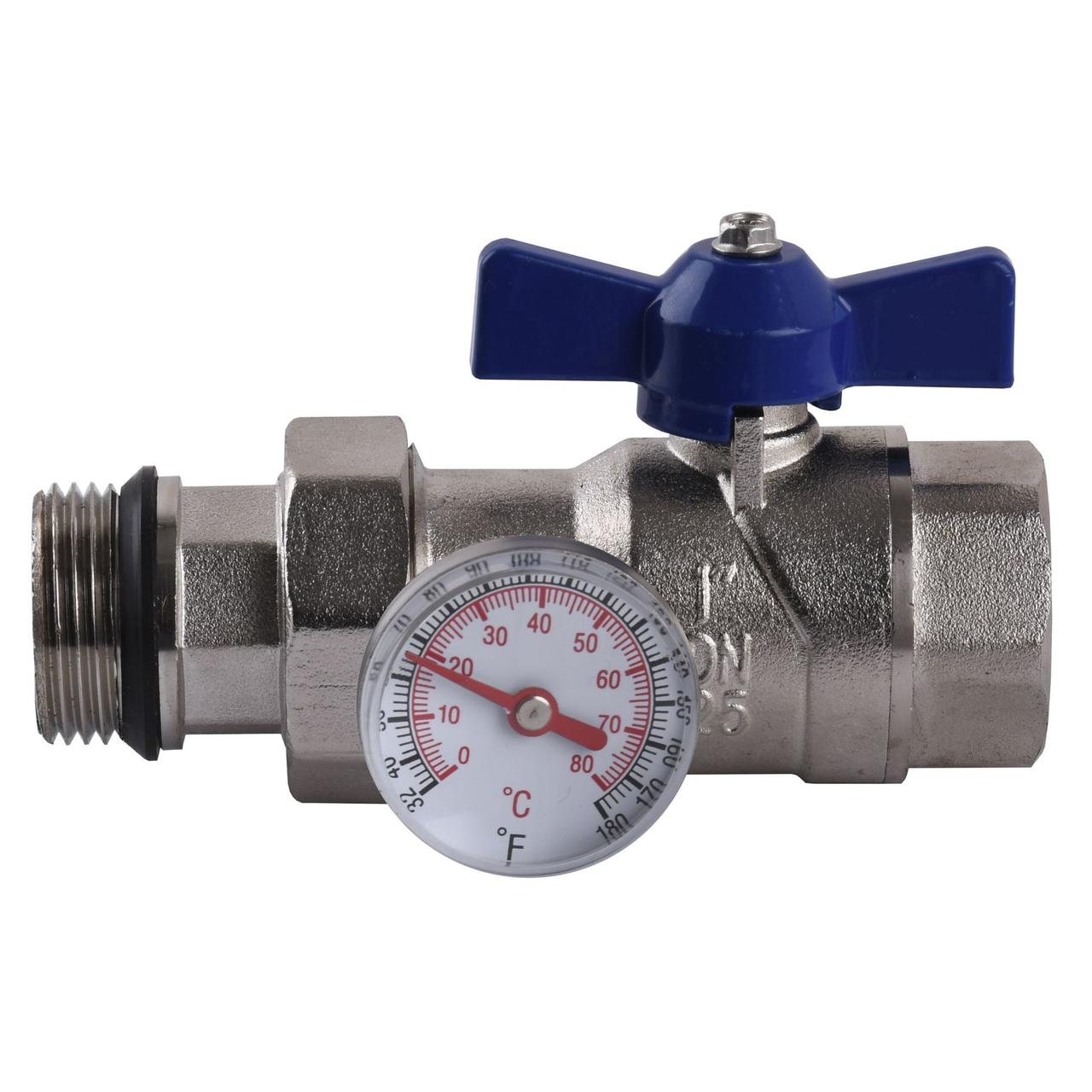 Кран-американка з муфтою під термометр ECO 01G-2 1″ прямий, фото 1