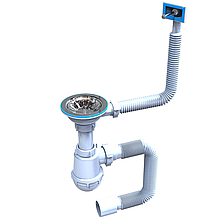 Сифон для мийки з переливом і нержавіючим випуском 3 1/2" (MS-02) Ø50×40/50 мм