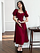 Вишукане жіноче плаття довжини міді з розкльошеною спідницею, бордове, фото 2