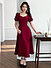 Вишукане жіноче плаття довжини міді з розкльошеною спідницею, бордове, фото 3
