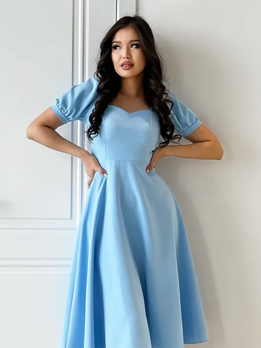 Вишукане жіноче плаття довжини міді з розкльошеною спідницею, блакитне, фото 1