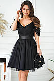 Коктейльна коротка сукня з драпіруванням із сітки та фатиновим під'юбником., фото 3