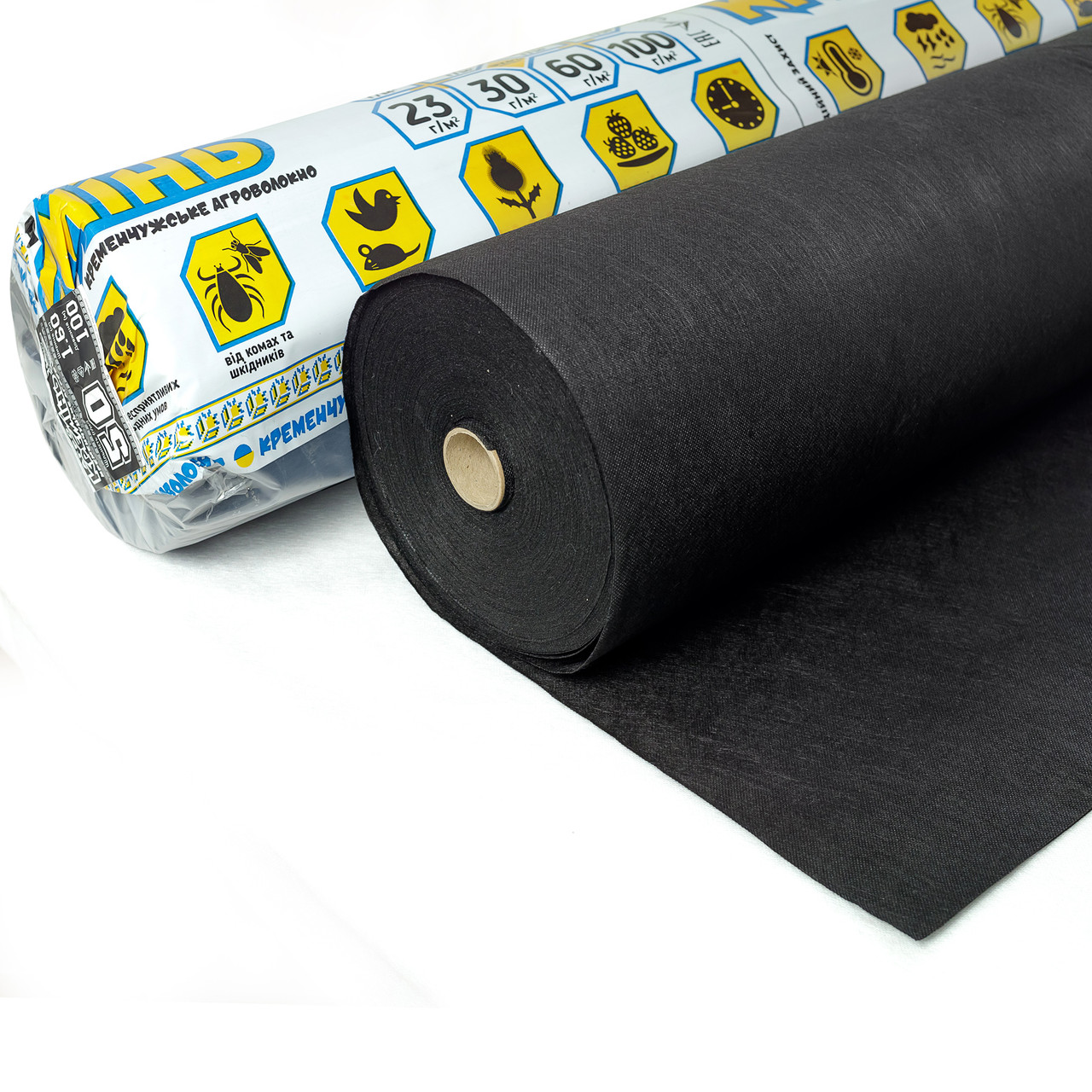 Агроволокно 50 г/м2 1.6 х100м чорне "АгроКремінь" для мульчування ґрунту, фото 1