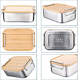 Ланч-бокс nicelock з нержавіючої сталі з бамбуковою кришкою, розділювачем та складними приборами, 1200 мл, фото 2