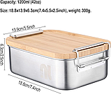 Ланч-бокс nicelock з нержавіючої сталі з бамбуковою кришкою, розділювачем та складними приборами, 1200 мл, фото 3