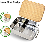 Ланч-бокс nicelock з нержавіючої сталі з бамбуковою кришкою, розділювачем та складними приборами, 1200 мл, фото 5