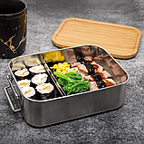 Ланч-бокс nicelock з нержавіючої сталі з бамбуковою кришкою, розділювачем та складними приборами, 1200 мл, фото 7