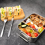 Ланч-бокс nicelock з нержавіючої сталі з бамбуковою кришкою, розділювачем та складними приборами, 1200 мл, фото 8