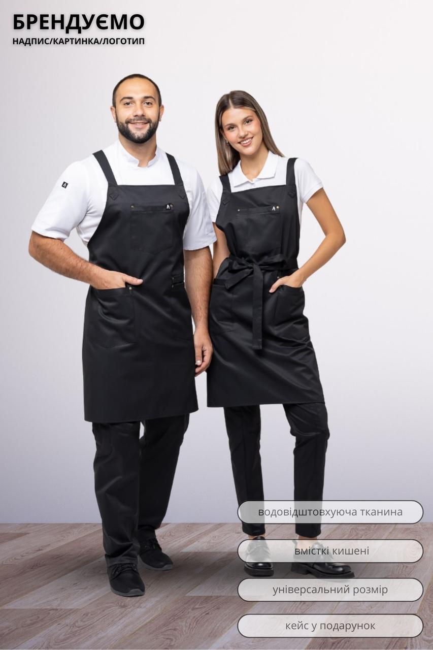 Фартух з нагрудником Arviko водовідштовхувальний для повара офіціанта бариста перукаря чорний, фото 1