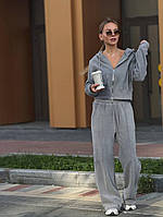 Теплий м'який костюм жіночий двосторонній фліс кофта на блискавці з капюшоном і штани вільного крою 42-44 46-48