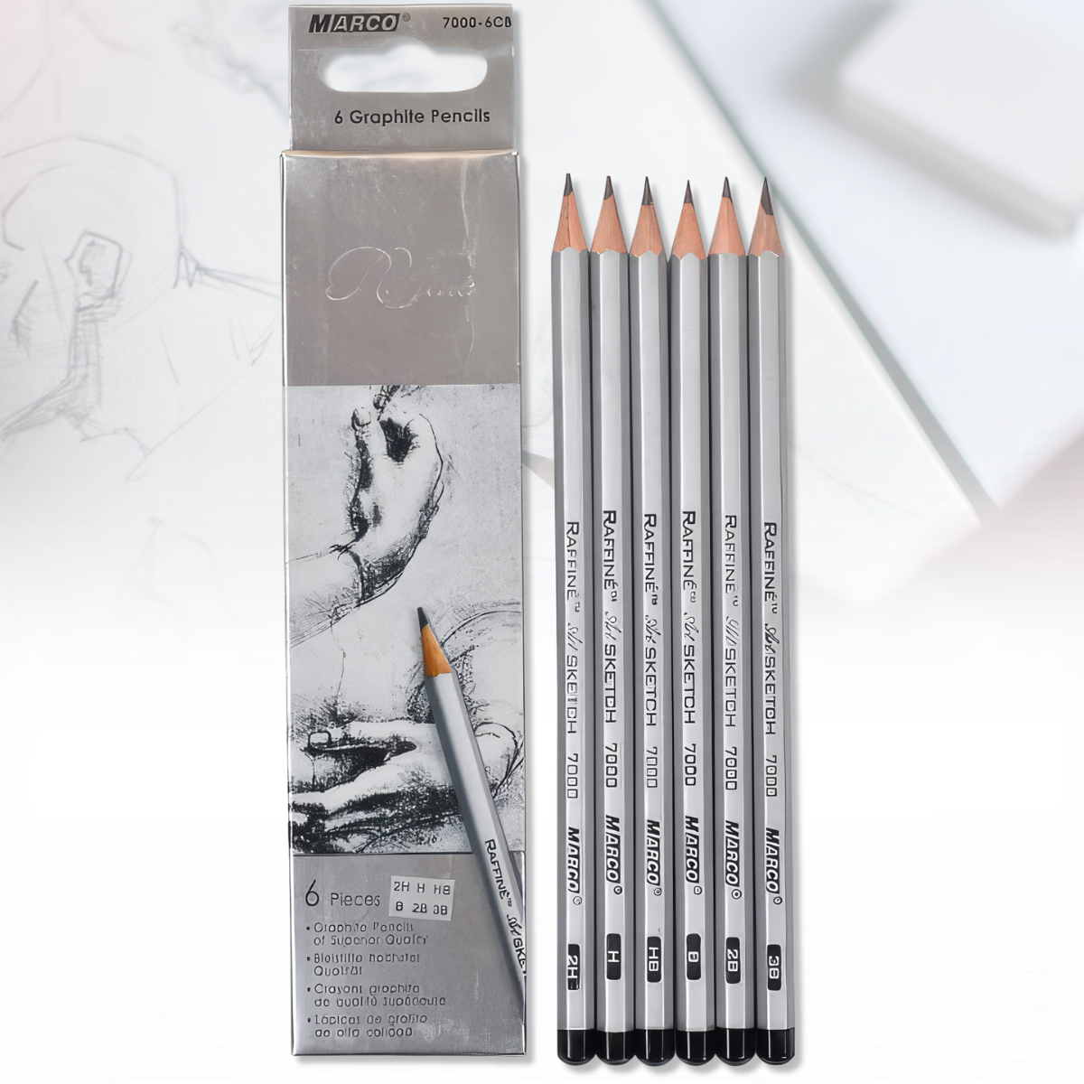 Набір простих олівців різної твердості 7000/6(2H-3В) MARCO Упаковка 6 шт., фото 1