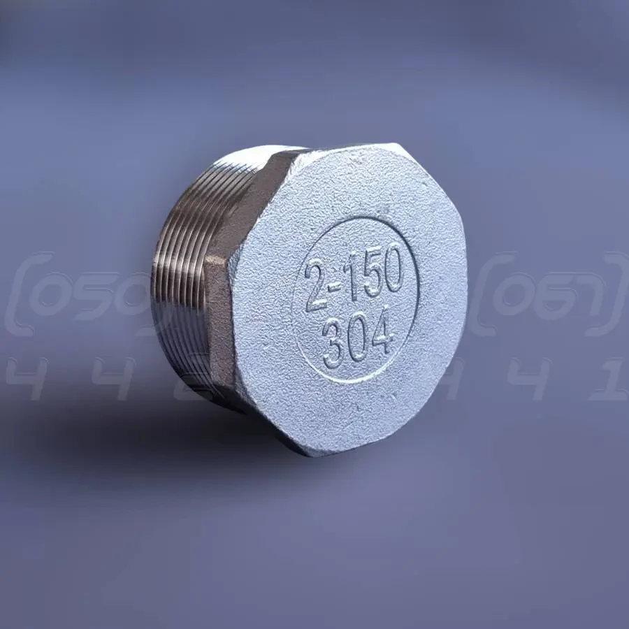 Заглушка різьбова нержавіюча восьмигранна DN50 (2") зовнішня BSPP, н/ж сталь AISI304, Class 150, фото 1