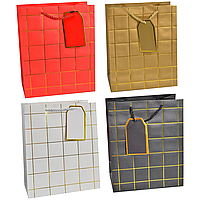 Подарунковий пакет із золотими квадратиками асорті S (18x23x8см) 12 шт.