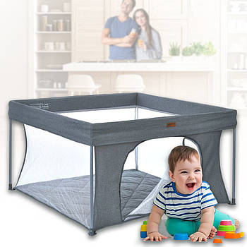 Манеж 127 х 127 х 74,5 см квадратної для дому та вулиці з матрацом El Camino ME 1196 Dark Gray Темно-сірий