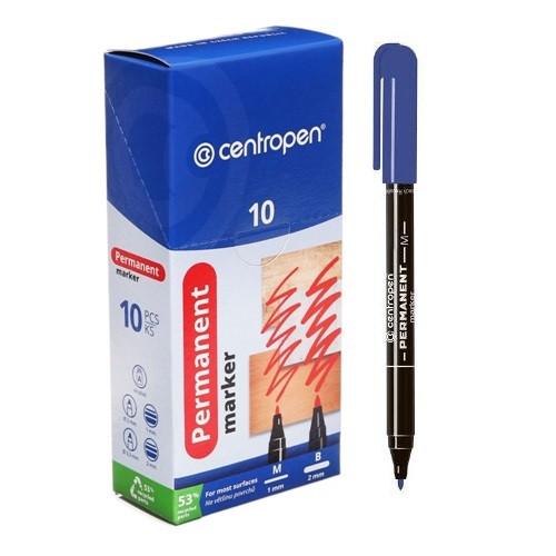 Маркер перманентний тонкий синій круглий 1мм Centropen 2846, фото 1