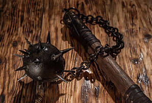 Середньовічна булава-флейл ручної роботи | Колекційна кована зброя на ланцюгу зі шипами