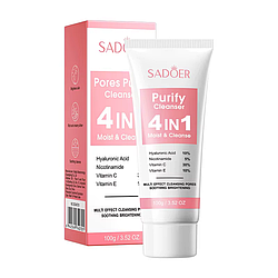 Пінка для вмивання SADOER 4-в-1 Multi-Effect для глибокого очищення пор, зволожувальна 100 г