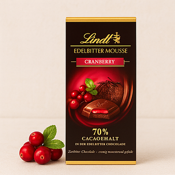 Чорний шоколад🍫Lindt Edelbitter Minze "Cranberry"70%. 150 гр. Шіейцарія.