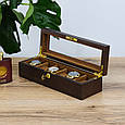 Скринька для зберігання 6 наручних годинників з прозорою кришкою закривається на замок виконана з дерева, фото 2