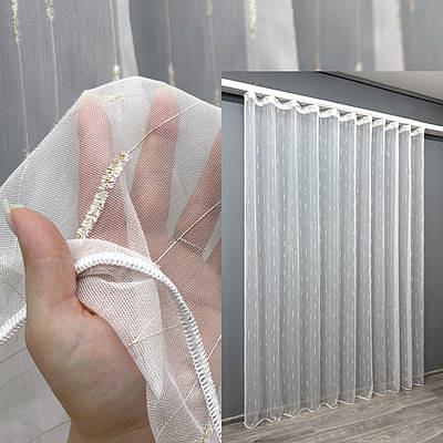 Тюль бамбук з люрексом. Колір білий з золотистим. Код 1796т