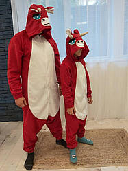 Кгурумі костюм піжама з флісу Корова Бик (розміри на зріст від 181 до 200+ см) червоний