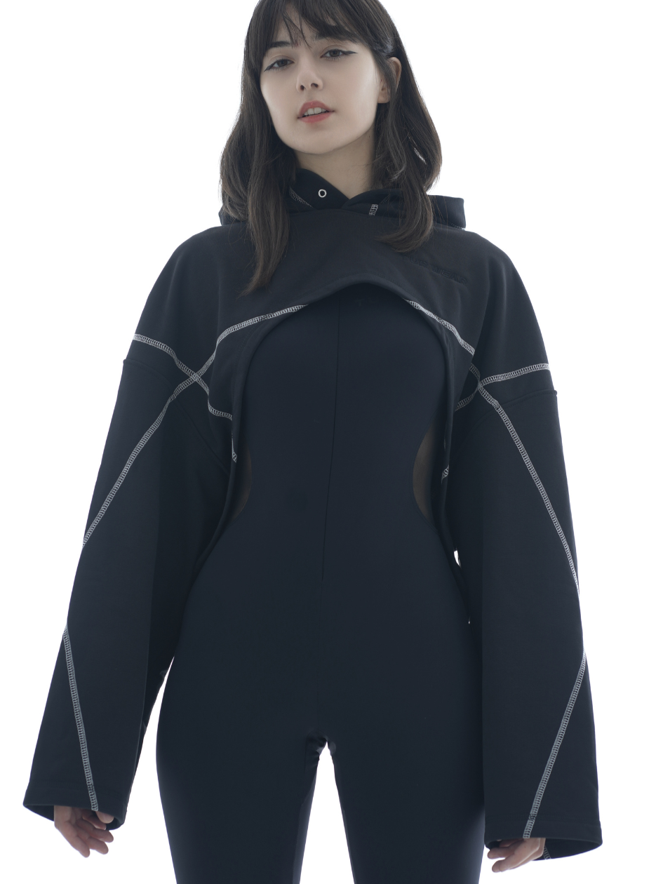 Оверсайз худі з вирізом ORVIA чорний S/XS, M/L, фото 1